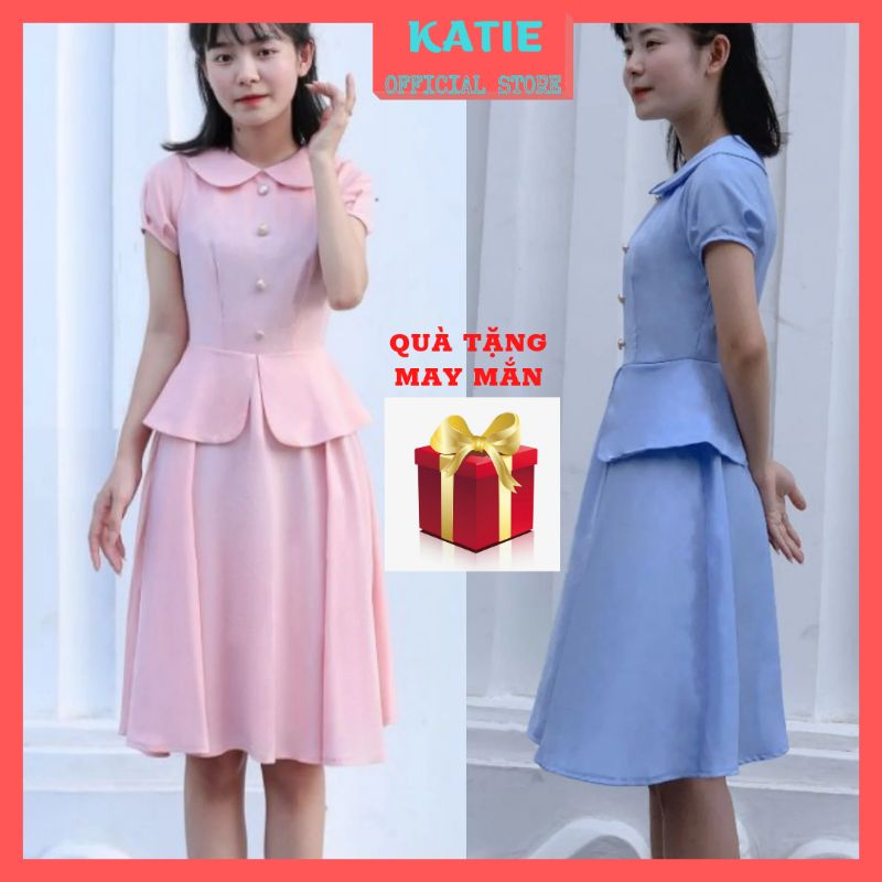 Đầm công sở katie thiết kế xẻ tà dáng xoè chất cotton thái cao cấp