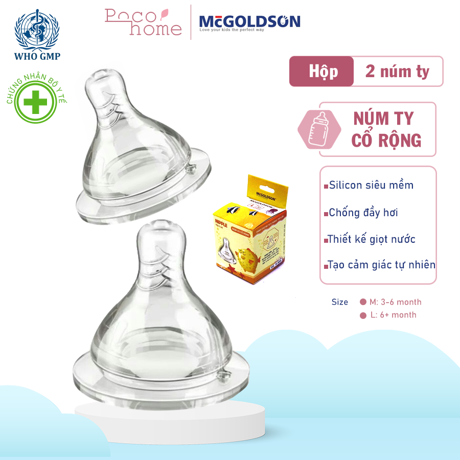 [Hộp 2 ]Núm Ti Cổ Rộng Siêu Mềm Mcgoldson đủ size M, L cho bé trai, bé gái