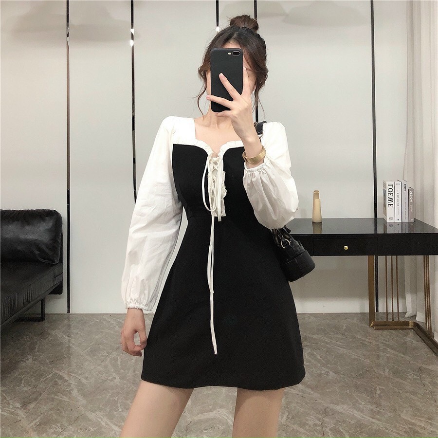 Đầm voan cổ vuông tay dài dễ thương TTSA1121