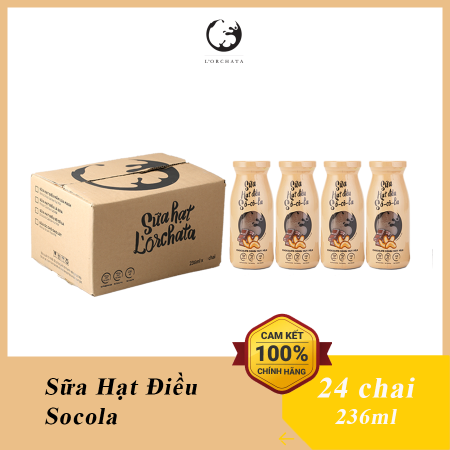 Thùng 24 chai sữa hạt l'orchata vị hạt điều socola, ít đường, không chất bảo quản, tốt cho tim mạch, tăng đề kháng