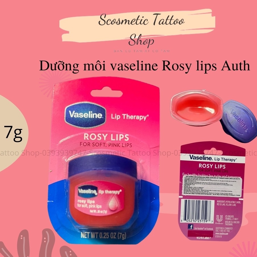 【HOT SALE】 [ Hàng Auth]Dưỡng môi💗FREESHIP💗Dưỡng Da Vaseline Rosy Lips 7g Mỹ Môi Hồng mềm mượt