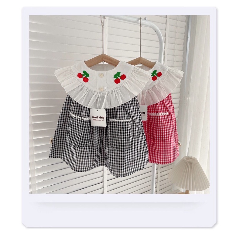VÁY KẺ CARÔ CHERRY  XINH XẮN CHO BÉ GÁI TỪ 8-18KG