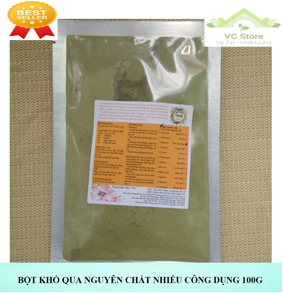 Bột dưỡng da khổ qua nguyên chất ling 100g - mẫu mới
