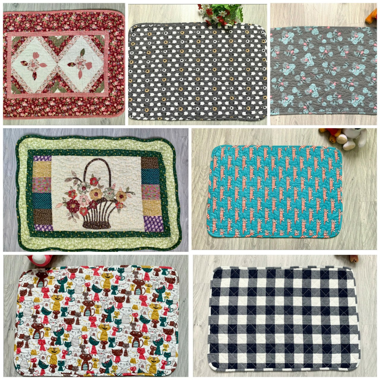 Thảm chùi chân đẹp, chống trượt, chất liệu cotton 100% (Thảm quilt), Siêu thấm hút, Họa tiết đẹp mắt (họa tiết nhóm 4)