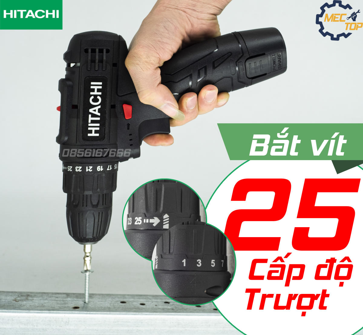 Máy khoan pin Hitachi 12V - Khoan 2 cấp tốc độ - Đảo chiều bắt vít - Máy khoan bắt vít sửa chữa bắn vít bắn tôn
