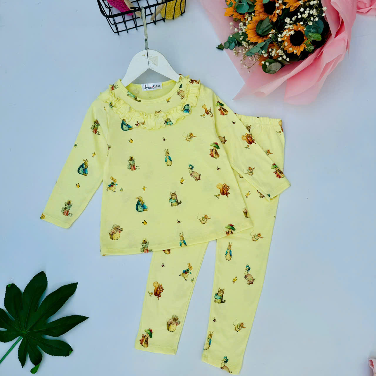 Đồ bộ bé gái, bộ bé gái dài tay size đại thun cotton borrip cổ bèo Jennie kids J344 - 1