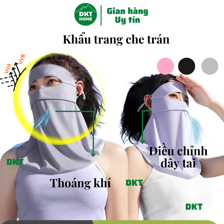 DKT HOME - Khẩu trang chống tia UV chống nắng vải mát, che toàn mặt cả trán và cổ Khẩu trang vải kháng khuẩn chống nắng UNISEX xịn