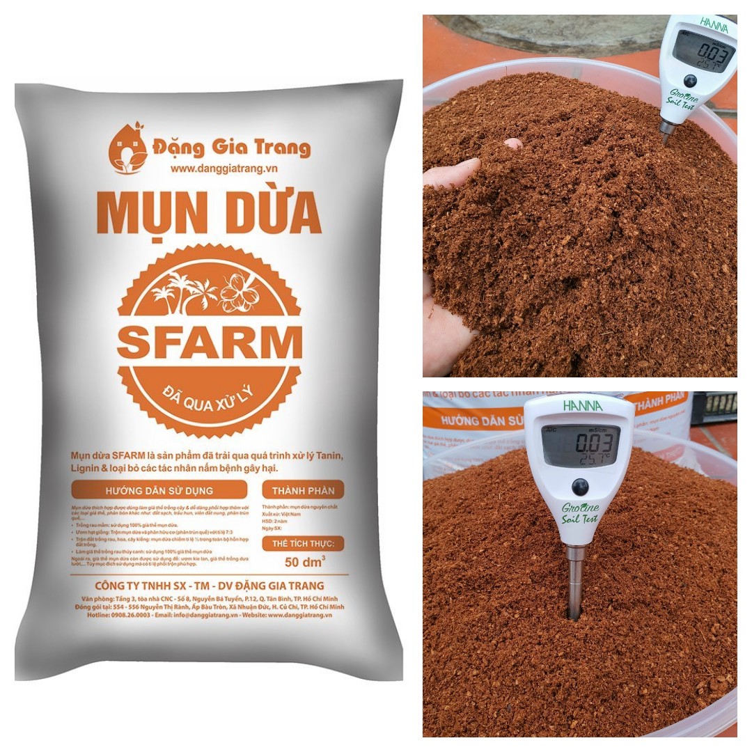 Gói 20dm3 - Giá Thể Mùn Dừa Sfarm Đã Qua Xử Lý, Giá thể xơ dừa, giá thể xơ dừa trồng rau mầm, Giá thể mùn xơ dừa Sfarm, Mụn dùa ươm cây Sfarm S Garden