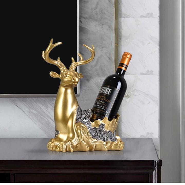 Giá đỡ vang , kệ để vang , giá đỡ ruou, kệ để ruou decor để bàn hình chú hươu sang trọng decor trang trí bàn tiếp khách, bàn ăn, bàn tiệc ...DH-BK0013
