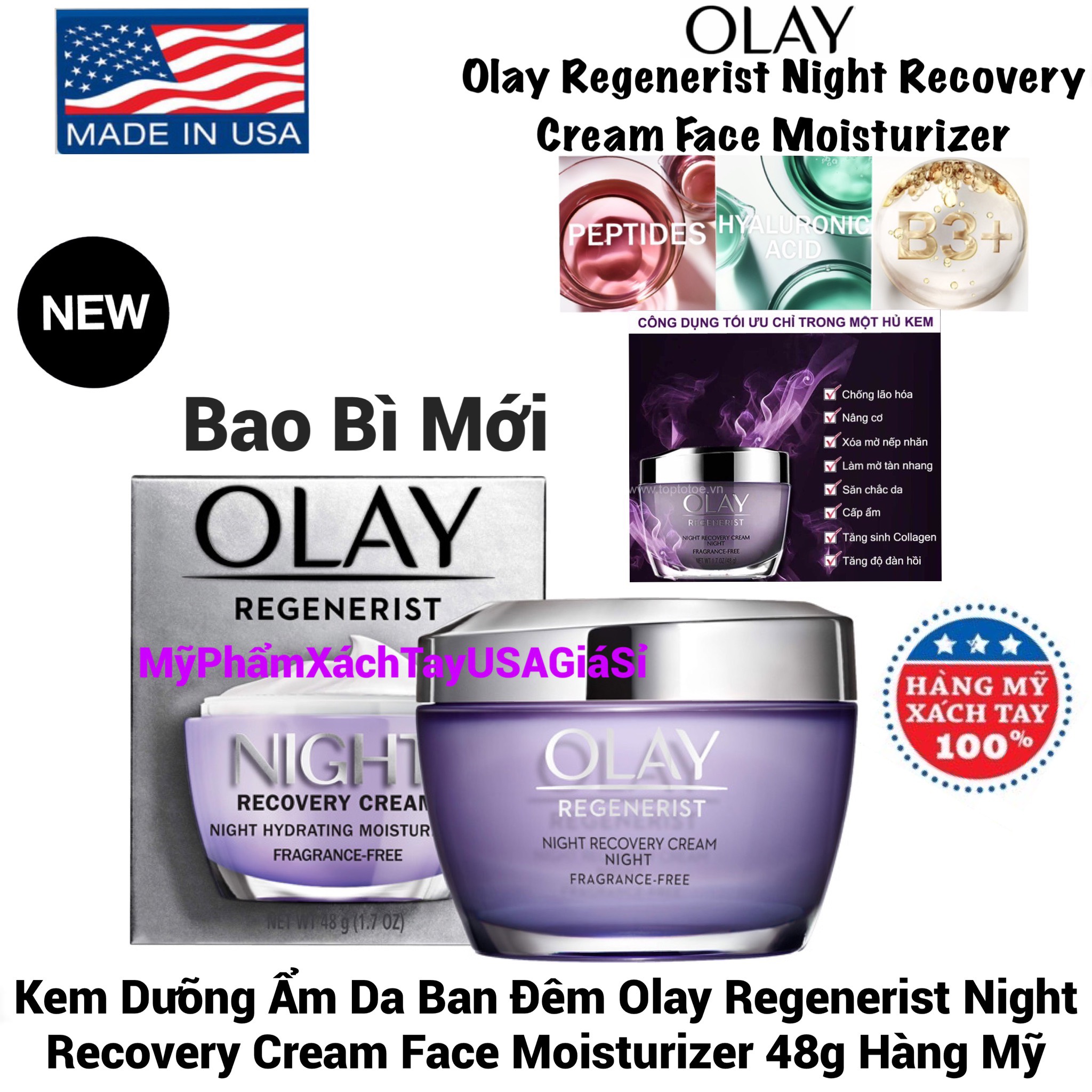 Kem dưỡng ban đêm Olay Regenerist Night Recovery advanced Anti-Aging Cream 48g Hàng Mỹ