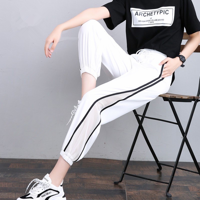 Quần baggy thể thao đũi hàn lưới sườn phối sọc