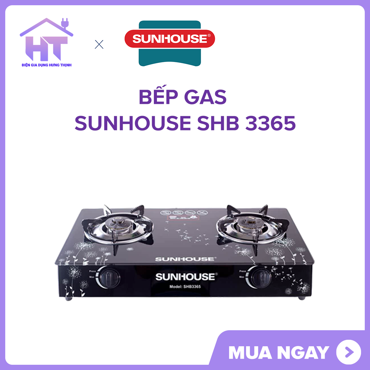 Bếp gas Sunhouse SHB 3365 Trưng Mẫu đẹp 99% Chính Hãng tiết kiệm gas + Tặng dây gas - Bảo Hành 12 tháng