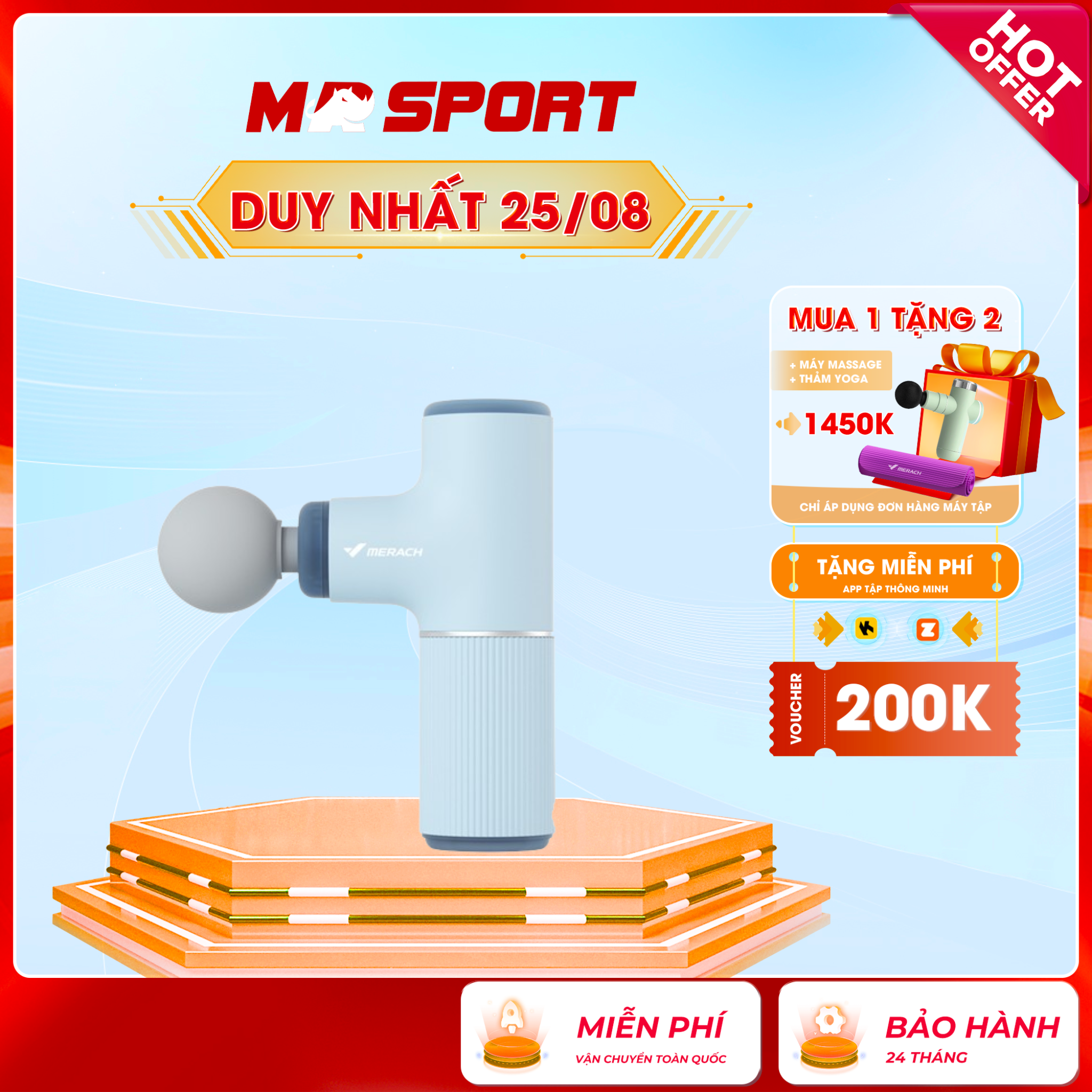 Máy massage cầm tay mr-002, máy massage cầm tay mini nhỏ gọn động cơ mạnh mẽ 4 đầu massage phục hồi giãn cơ sau tập luyện