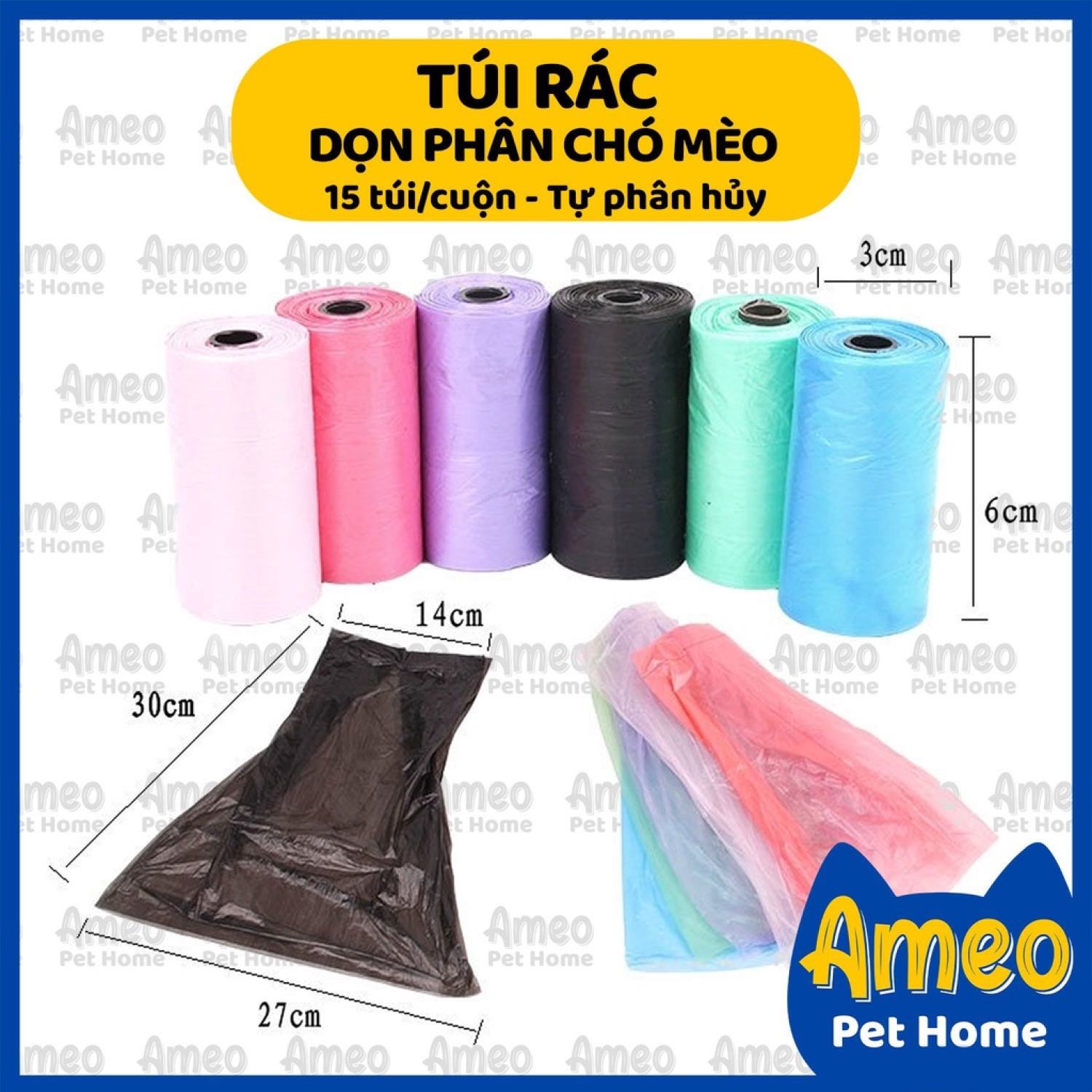 Túi rác đựng phân dành cho chó mèo | cuộn túi rác mini