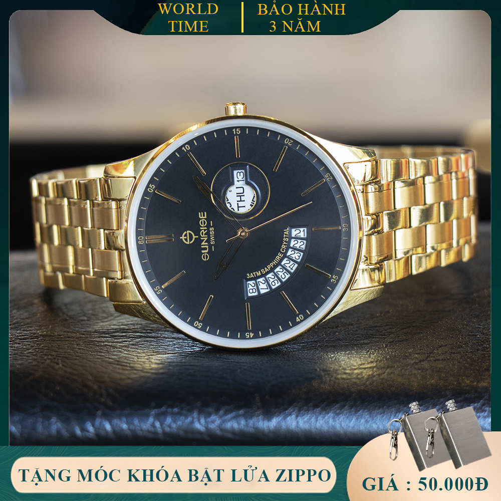 Đồng hồ Nam Sunrise 1127SA B Full Box, Thẻ Bảo Hành 3 năm, Kính Sapphire Chống xước, Chống nước, Dây Thép không gỉ 316L