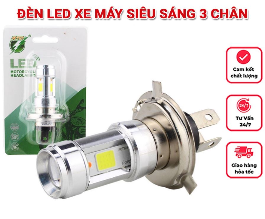Đèn Pha Led 3 Chân H4/E01C Rtd Gắn Pha Xe Máy, Tiệt Kiệm Điện Hơn Với Bóng Sợi Tóc Thông Dụng Với Những Ưu Điểm Mà Đèn Pha Led.
