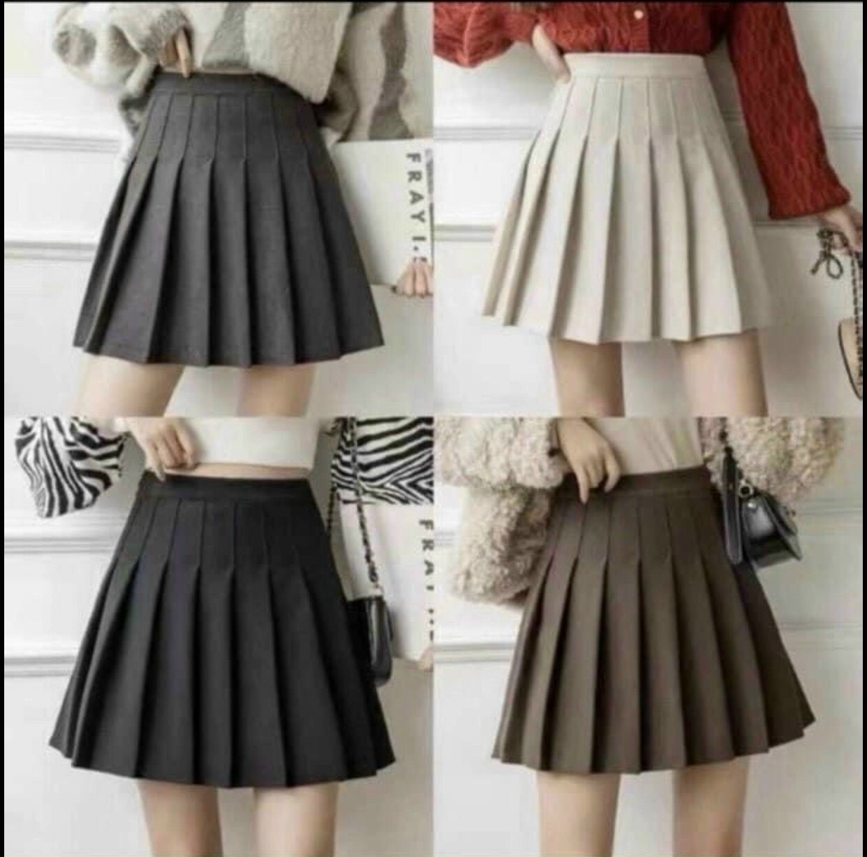 chân váy 2 lớp xếp ly chất liệu vải thô co giãn nhẹ