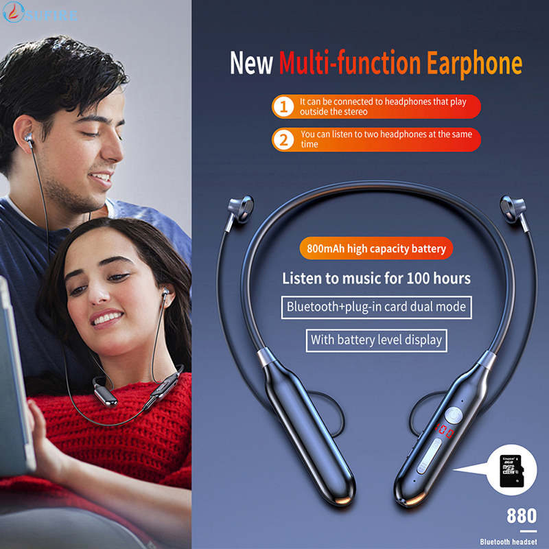 Nghe nhạc 80 đến 100 giờ Tai nghe Bluetooth không dây đeo cổ Tai nghe thể thao Tai nghe Bluetooth Tai nghe Bluetooth 5.0 Tai nghe thể thao không dây Hiệu ứng âm trầm Âm thanh vòm 9D Tai nghe âm thanh nổi với Mic Tai nghe Bluetooth 5.0 có thể nghe hai ngườ
