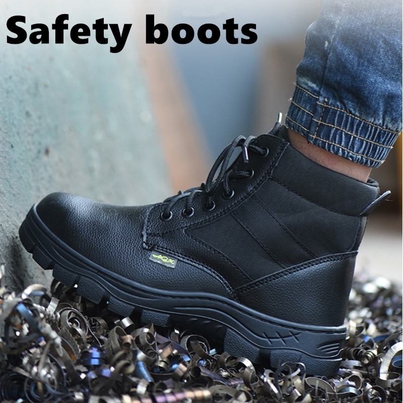 SAFETY SHOES SAFETY BOOTS MID CUT STEEL TOE CAP BLACK WORK SHOES Steel toe