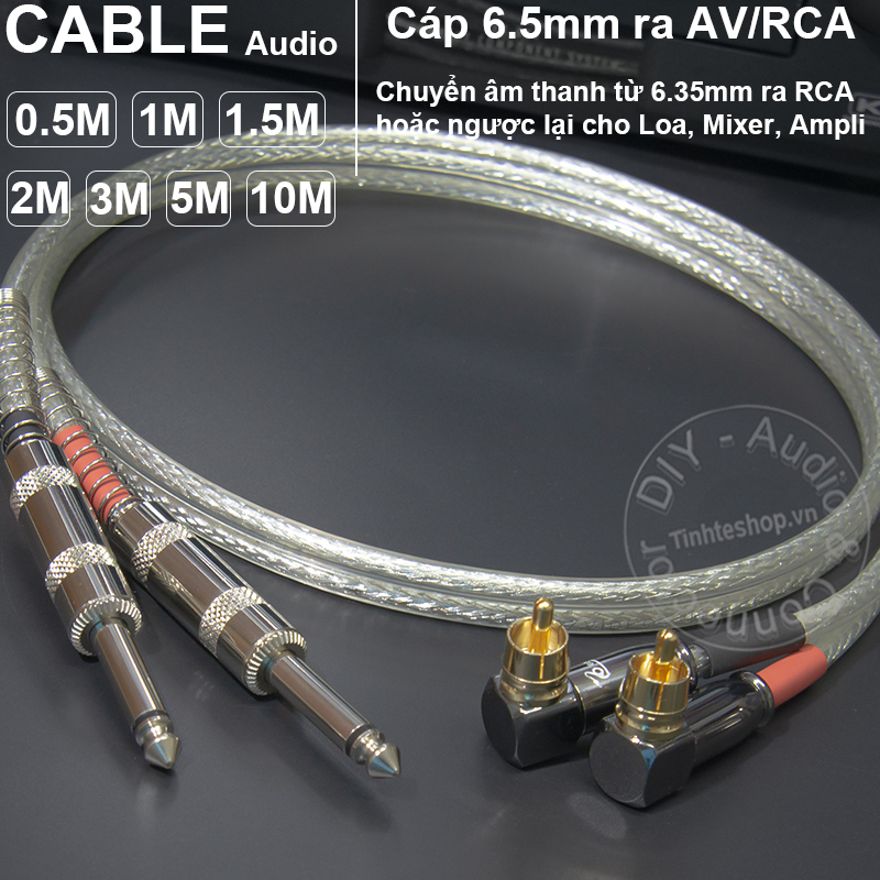 Dây jack 6 ly ra av 1 cặp diy 0.5m đến 5m - cáp 6.5mm sang rca bẻ góc