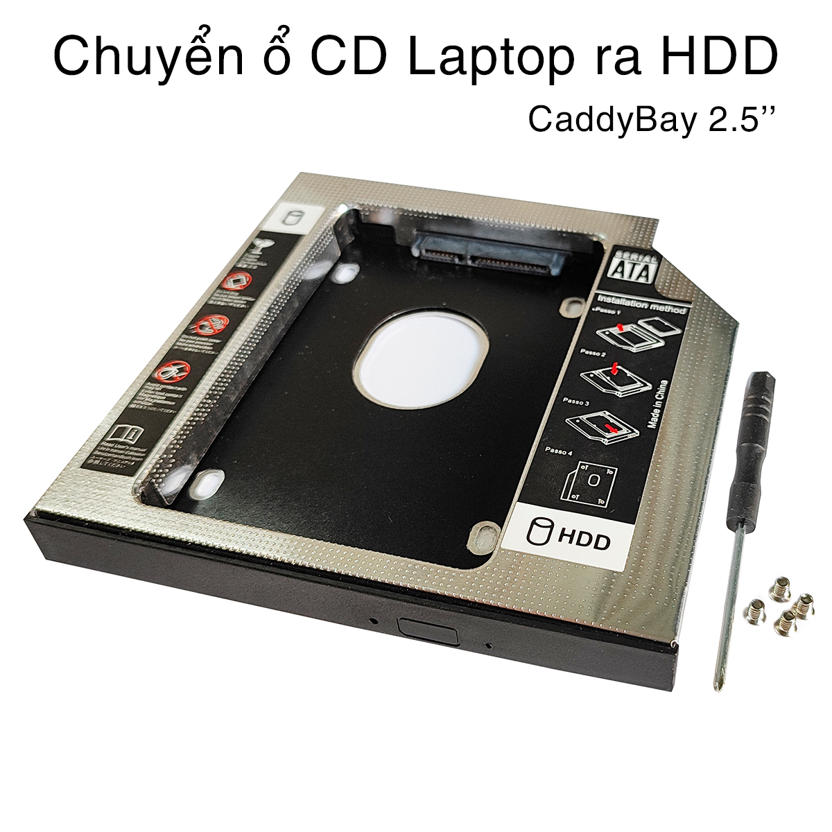 Caddybay 2.5inch độ dày 9.5mm và 12.7mm, chuyển ổ cd laptop ra hdd chuẩn sata 3, tặng kèm ốc vít, hỗ trợ ổ cứng lên đến 2tb