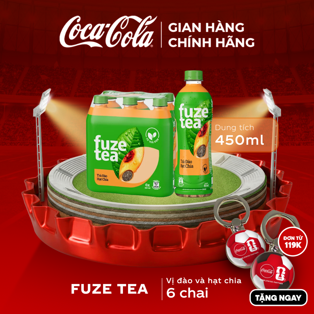 [SIÊU SALE ] Lốc 6 Chai Trà Đào Và Hạt Chia Fuze Tea 450ml/Chai Sale 25.05 Coca-Cola Chính Hãng_LD
