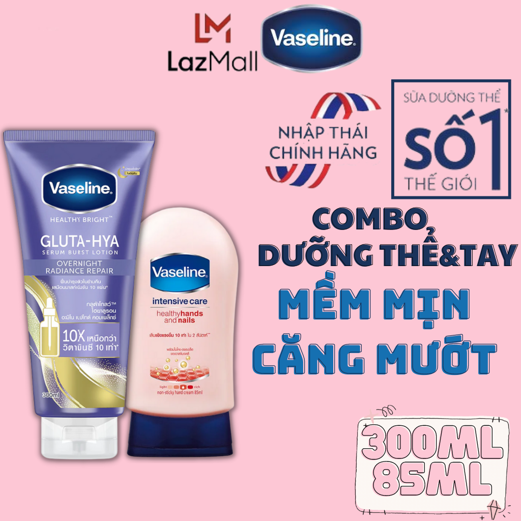 Dưỡng Thể Vaseline Trắng Da Gluta Hya Phục Hồi Hư Tổn Đêm Và Kem Dưỡng Da Tay Mềm Mịn Vaseline - Dưỡng Thể Vaseline 10X - Dưỡng Thể vaseline Dưỡng Trắng Chính Hãng - Vaseline Dưỡng Thể Chính Hãng