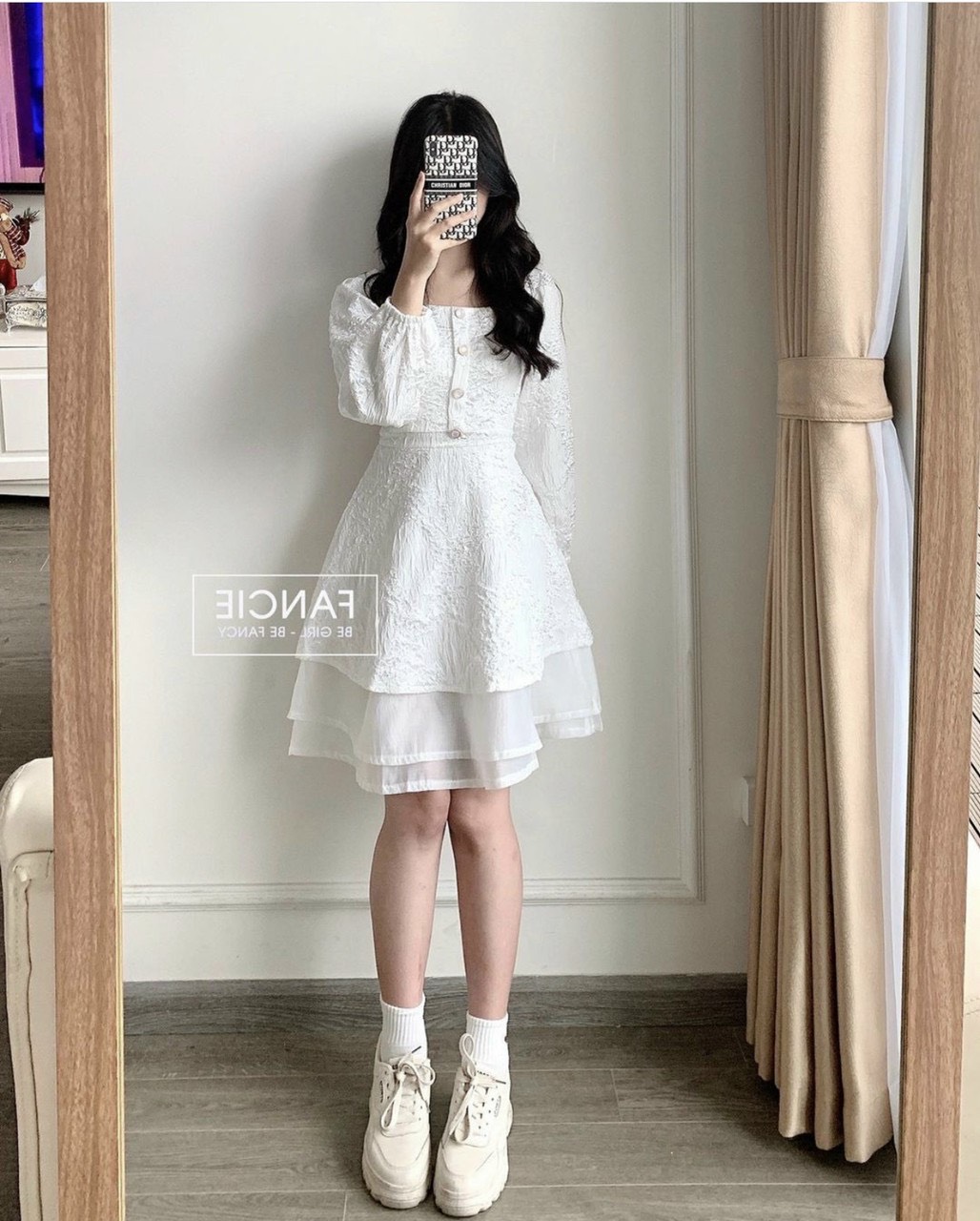 Đầm dự tiệc gấm 3 tầng dáng xèo siêu xinh