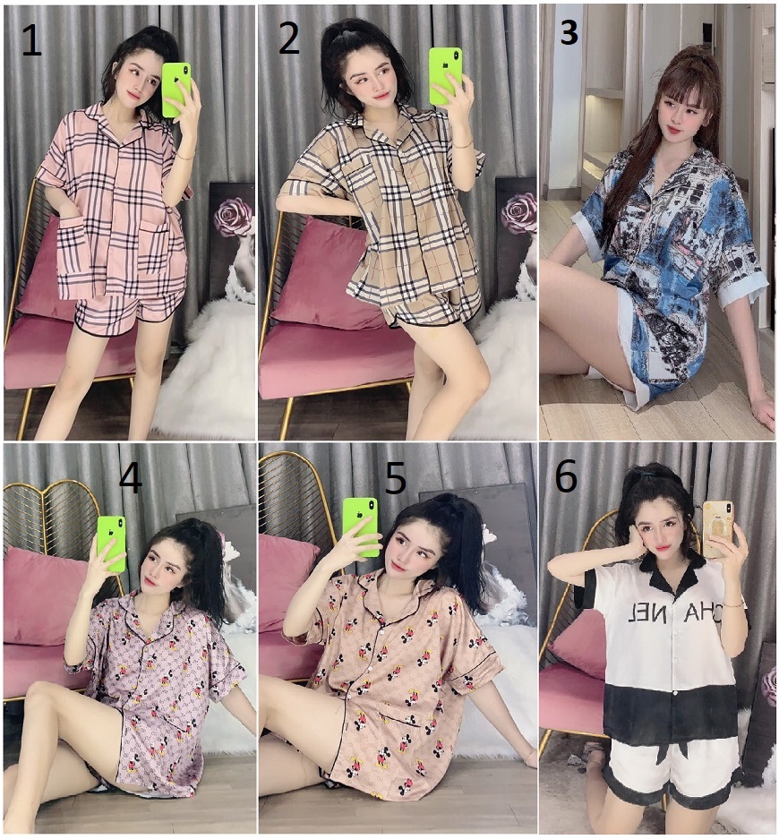 [HCM]Đồ Bộ Lụa Tơ Tằm  Quần Đùi Tay Cánh Dơi