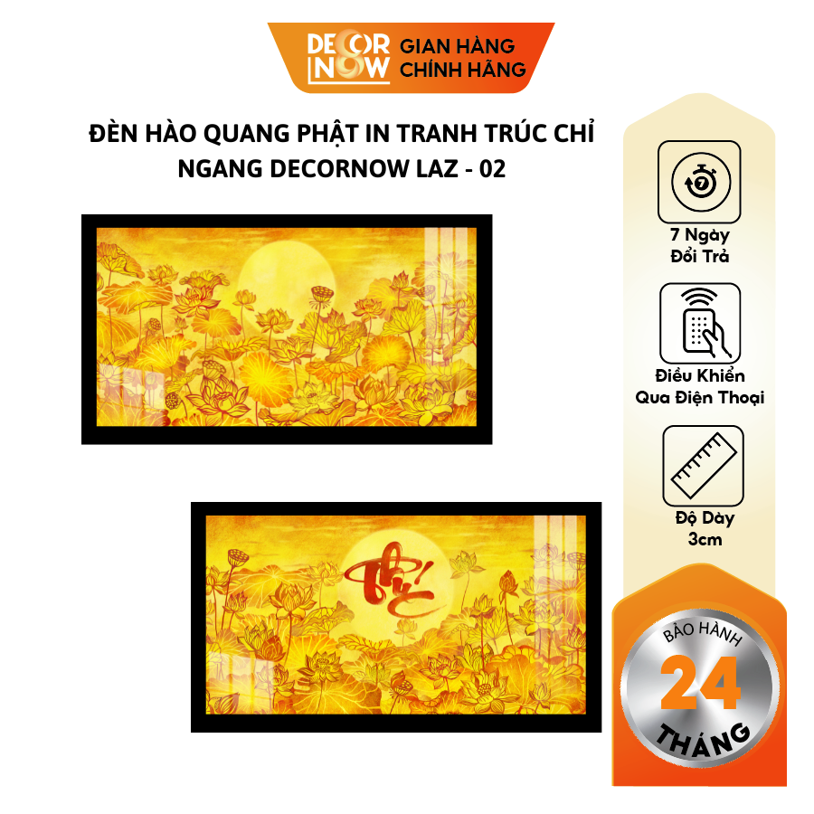 Đèn hào quang phật in tranh trúc chỉ ngang decornow trang trí bàn thờ laz - 02