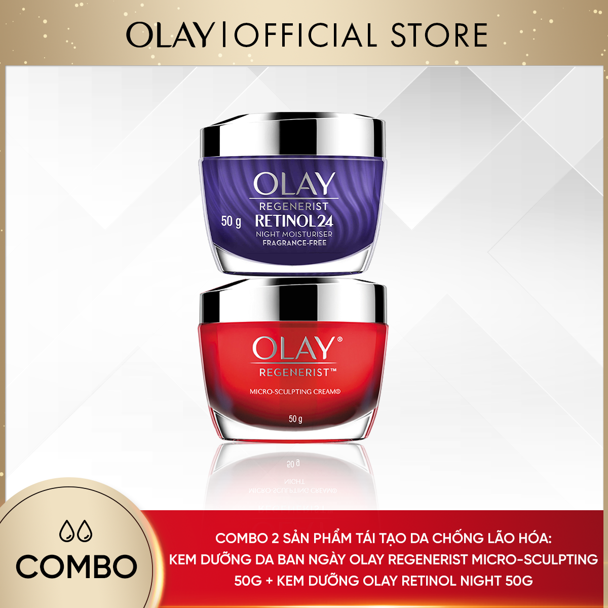 [25-30.11 DEAL SỐC ĐƠN 749K TẶNG 4 QUÀ] Combo 2 Kem Dưỡng OLAY Tái Tạo Da Và Chống Lão Hóa Toàn Diện 50gx2 [Số lượng quà có hạn]