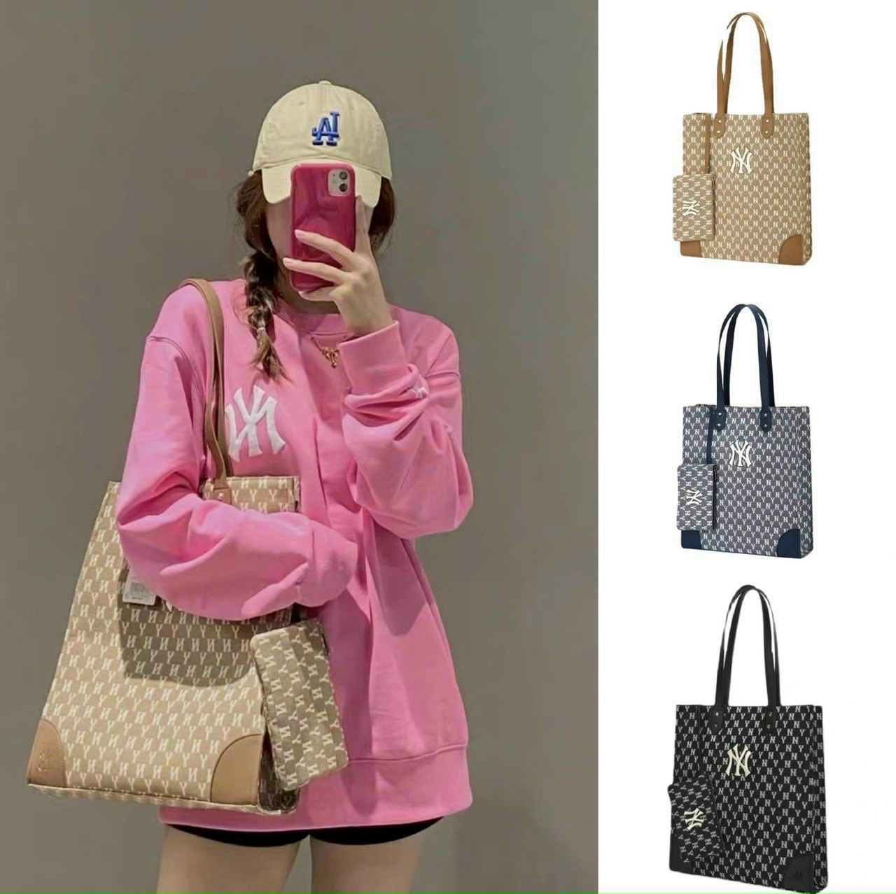 Túi xách nữ , sét túi ví nữ tote hình chữ nhật dáng đứng 3 màu siêu hót họa tiết thêu chữ N.Y
