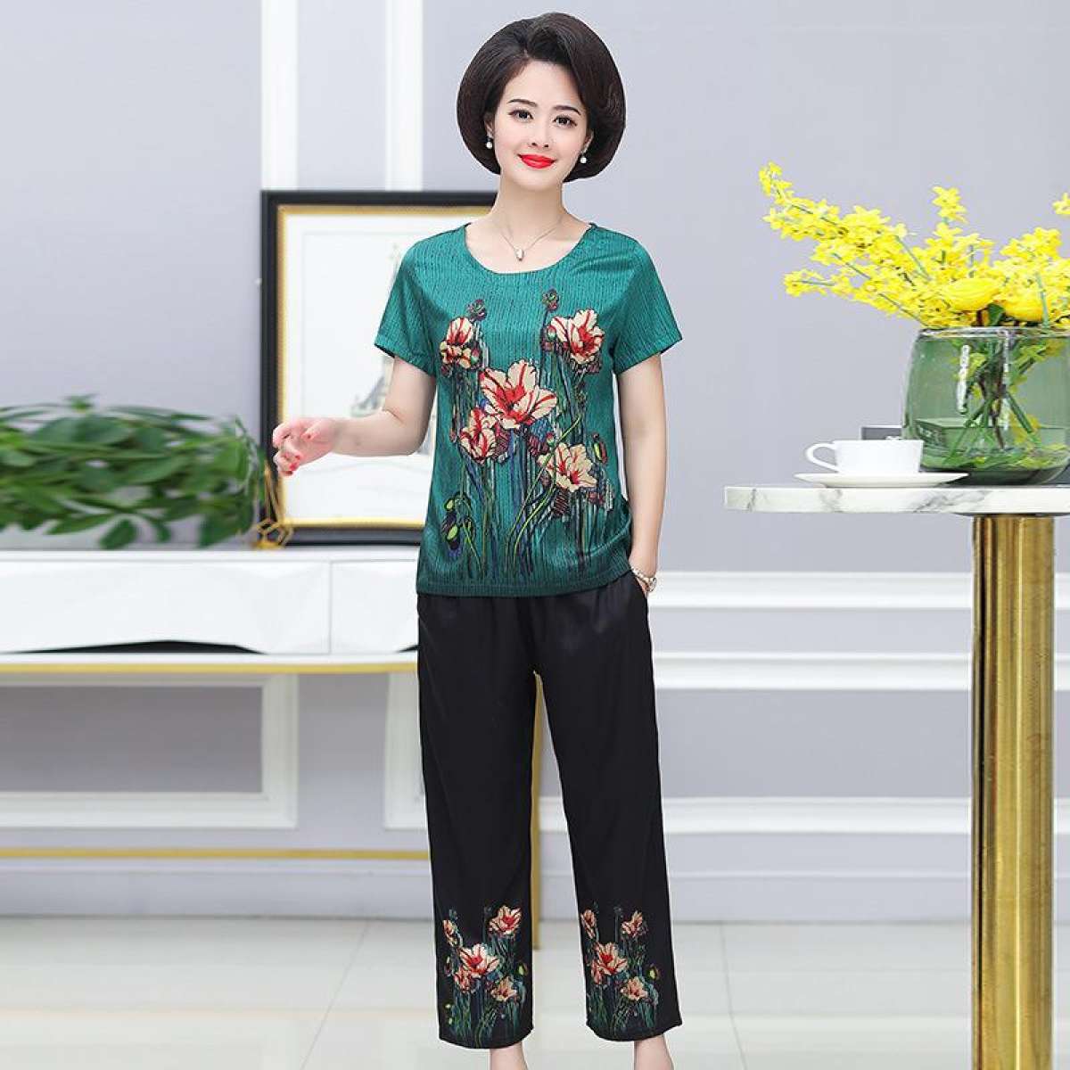 Đồ bộ set bộ thun lụa cao cấp phụ nữ trung niên  u50 u60 BT009