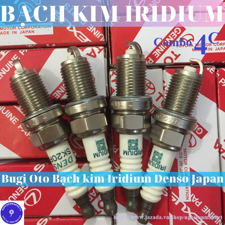 Bộ 4 Bugi ô tô bạch kim Denso irdium Japan cho xe Vios Camry và các xe tương tự