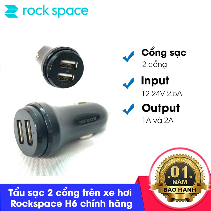 Tẩu sạc nhanh trên ô tô Rockspace H6 2 cổng tiện dụng