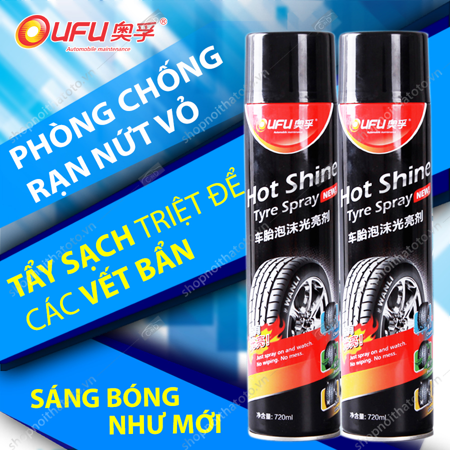 Chai xịt đánh bóng làm sạch lốp xe, bảo vệ vỏ lốp xe hot shine 720ml