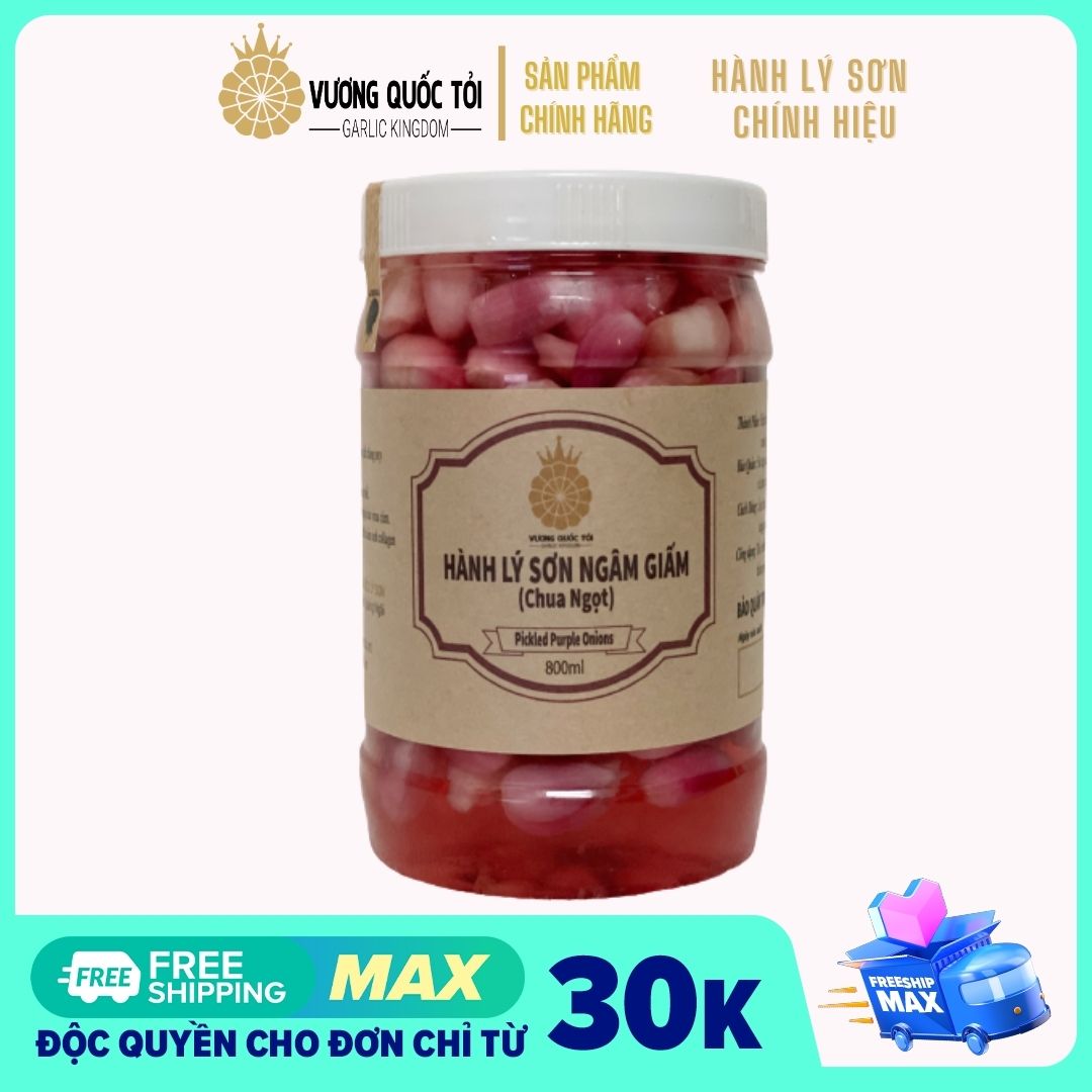 Hành tím Lý Sơn (hành hương) ngâm giấm chua ngọt - Vương Quốc Tỏi - Hộp 1Kg (800ml) - Hành tím trồng tại đảo Lý Sơn - 100% tự nhiên, không hoá chất, không phẩm màu, không chất bảo quản