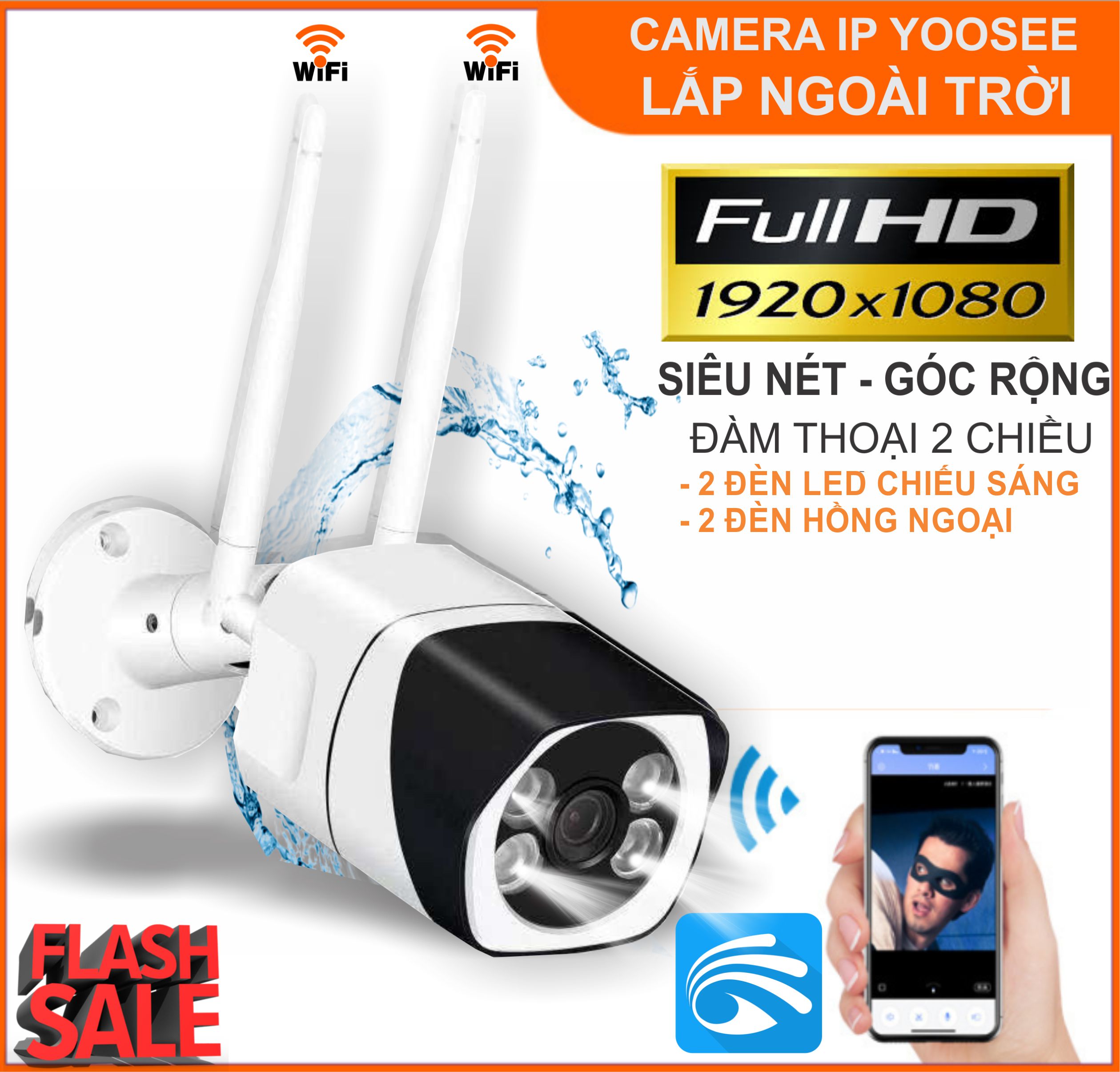[HÀNG XỊN - FREESHIP] Camera IP Wifi Trong nhà Ngoài trời Yoosee BD-JS634AP 2 Râu thực FullHD 1080P 2Mpx 2 LED trợ sáng đàm thoại 2 chiều