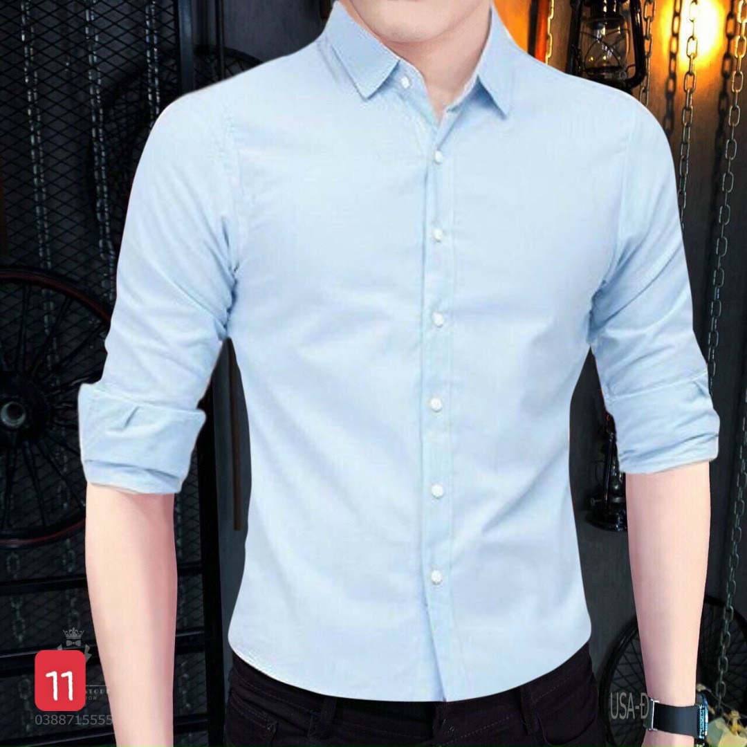 Áo sơmi nam màu xanh nhạt chất kate lụa trơn thoáng mát - áo somi nam thời trang cao cấp mysuongshop03 ms11