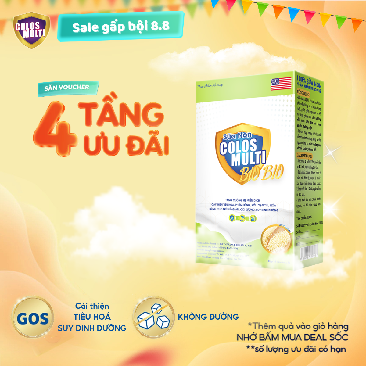 Sữa bột Colosmulti BioBio hộp 20 gói x 3g tăng cường, bảo vệ hệ tiêu hóa