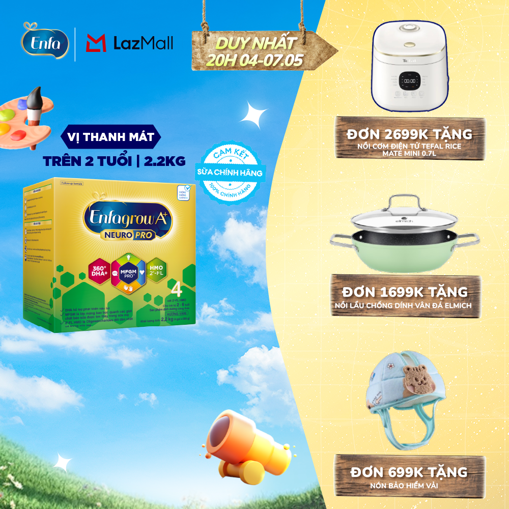 [DUY NHẤT 25-29/04 MUA LÀ CÓ QUÀ] Sữa bột Enfagrow A+ NeuroPro 4 2.2kg với DHA giúp phát triển não bộ cho trẻ từ 2-6 tuổi