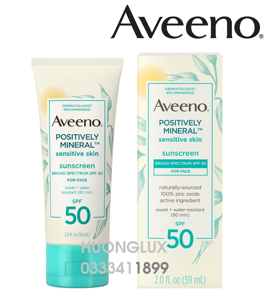 [HCM]Kem chống nắng cho mặt Aveeno Positively Mineral Sensitive Skin Sunscreen SPF 50 For Face - 59ml