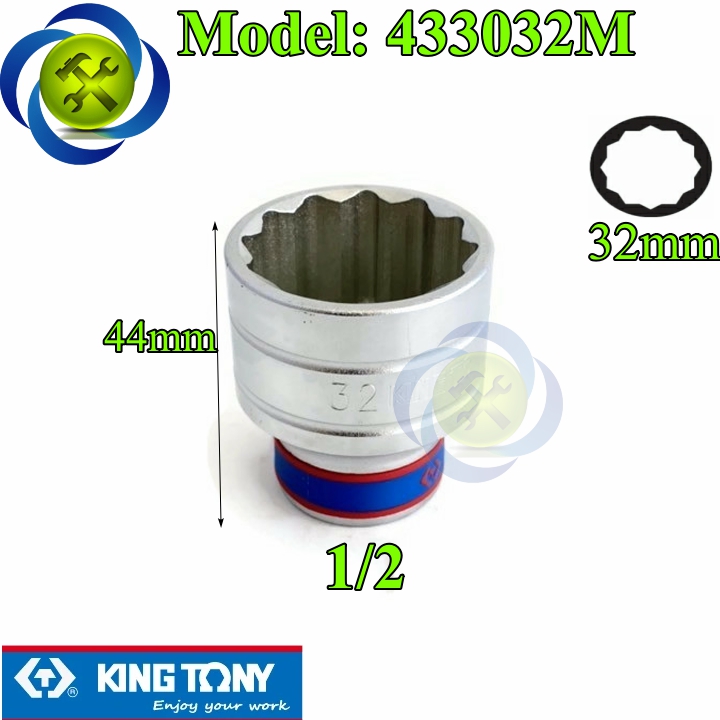 Tuýp 32mm 1/2 kingtony 433032m 12 cạnh màu trắng dài 44mm