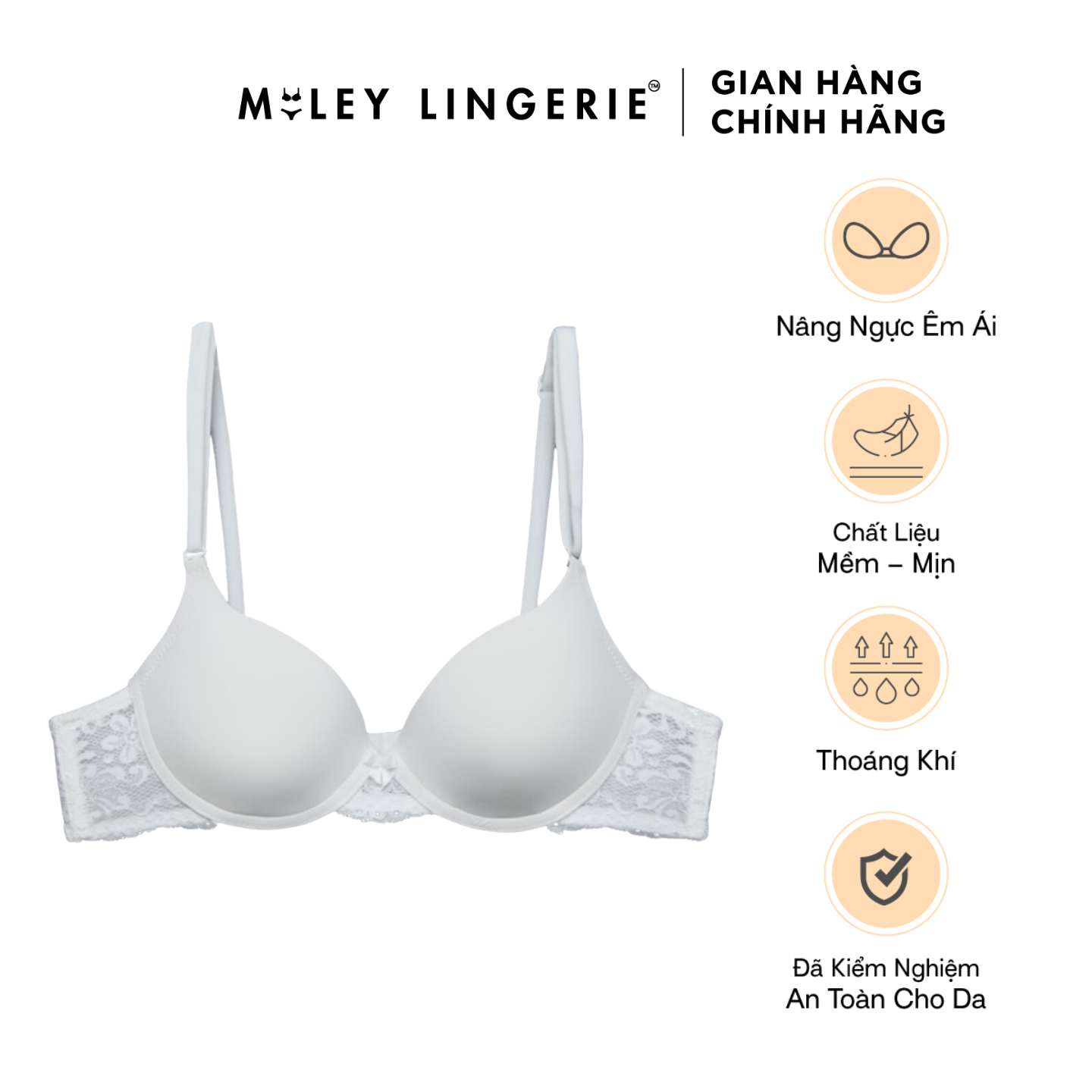 Áo Ngực Mút Vừa Có Gọng Nâng Ngực Nhẹ Nhàng Màu Trắng Miley Lingerie