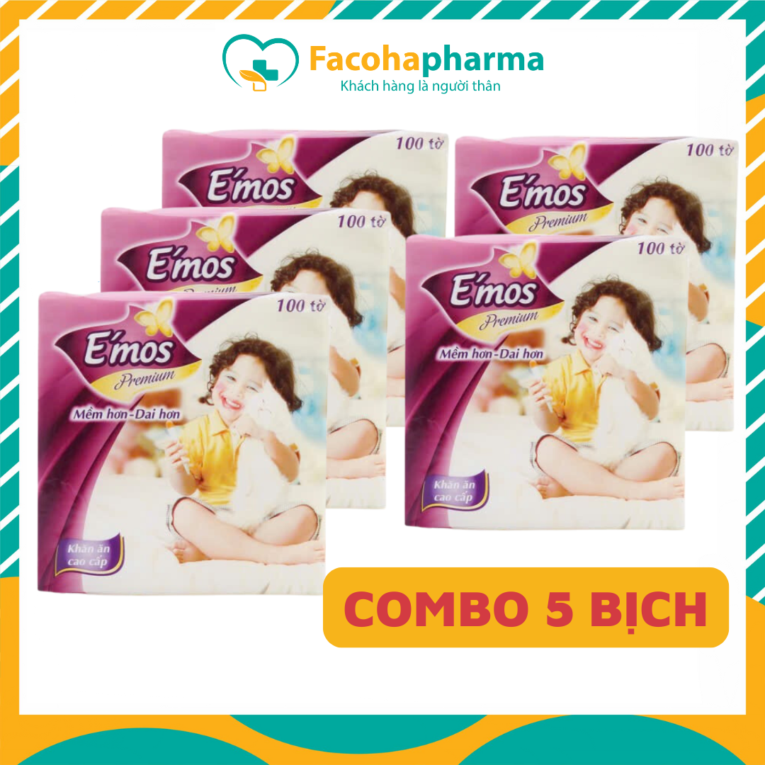 Giấy vuông Emos khăn giấy đa năng emos premium mềm dai an toàn sử dụng cho cả bé sơ sinh EMOSKG Combo 5 bịch