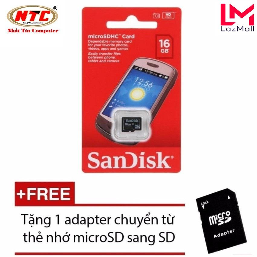 Thẻ nhớ microsdhc sandisk 16gb class 4 + tặng 01 adapter microsd - nhat tin authorised store