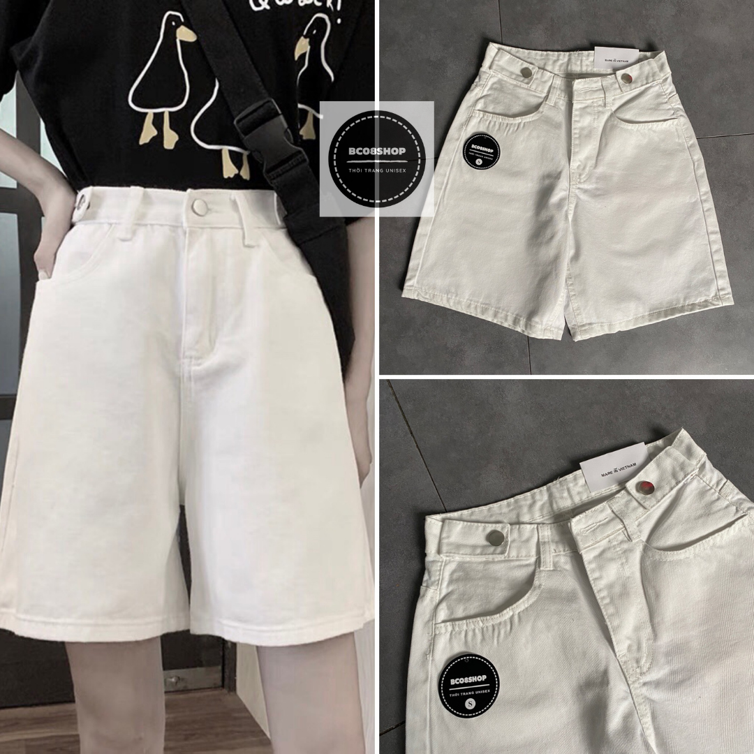 Quần short jean nữ ngố màu trắng basic bc087