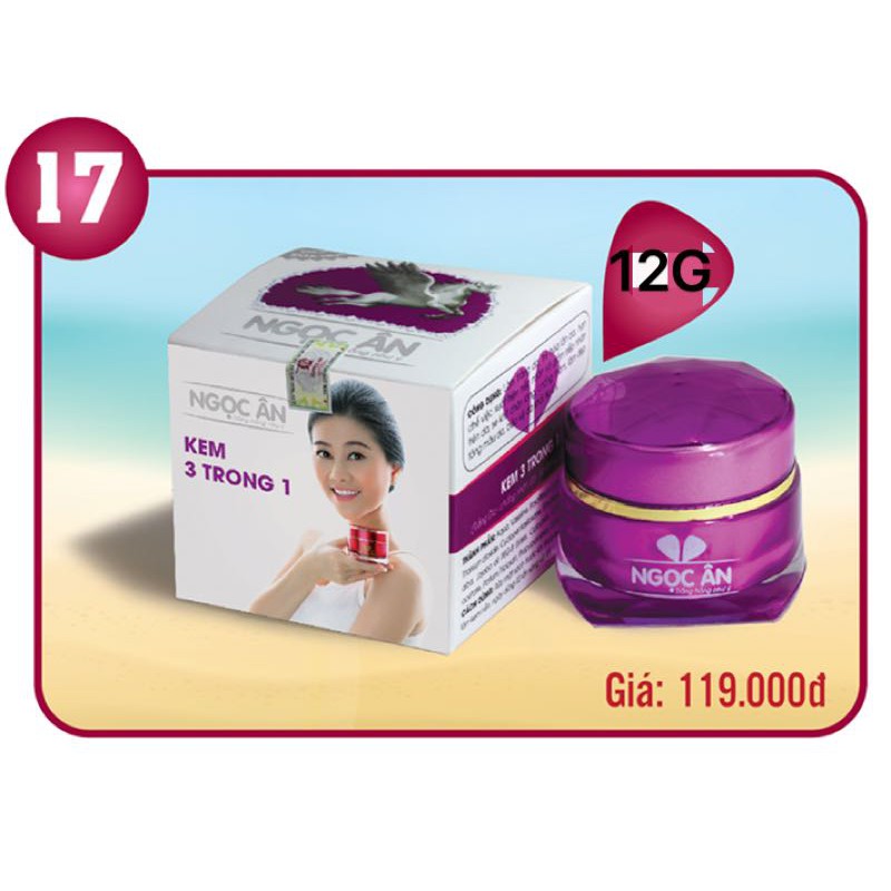 Kem ngọc ân 3 trong 1 trắng da - chống nắng - ngừa nám - ngừa mụn 12g