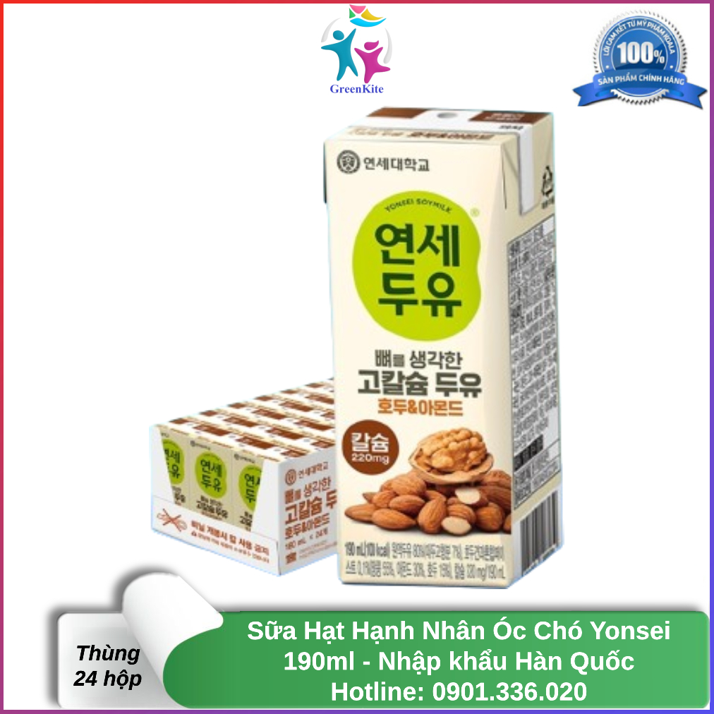 [Thùng 24 hộp] Sữa hạt hạnh nhân óc chó Yonsei - 190ml - Nhập khẩu Hàn Quốc