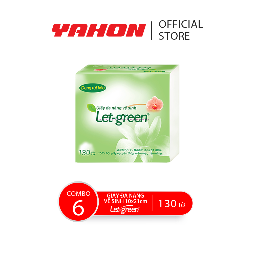Combo 6 bao giấy vệ sinh đa năng let-green 10*21cm, 130 tờ/bao